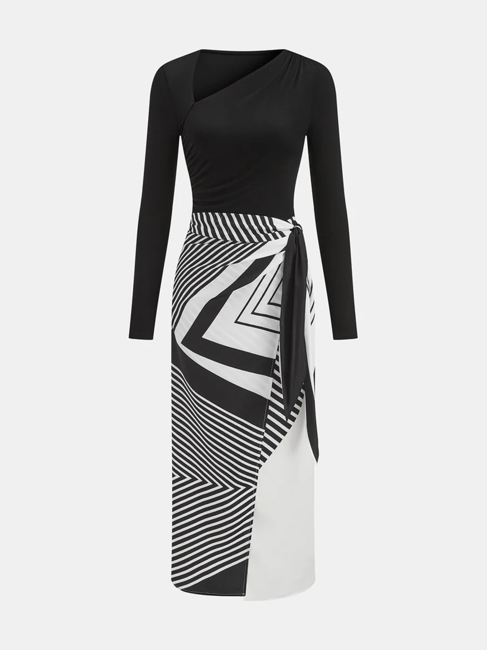 Commense Optical-Illusion Abstract Print Asymmetric Wrap Dress